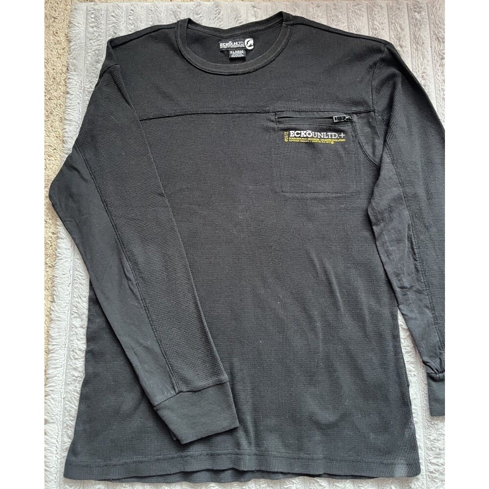 90s Retro Ecko UNLTD  Thermal Waffle Knit Zip Chest Pocket XL Long Sleeve Shirt